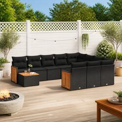 Garden Sofa Set 11 Piece Outdoor Furniture Patio Black Poly Rattan Modular