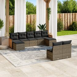 Garden Sofa Set 9 Piece Outdoor Furniture Grey Poly Rattan Modular Patio Seating