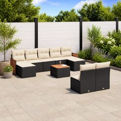 Garden Sofa Set - 10 Pieces with Black Rattan and Acacia Wood