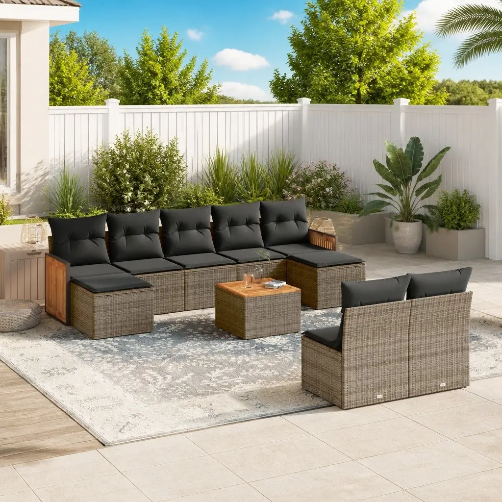 Garden Sofa Set Outdoor Furniture 10 Piece Grey Poly Rattan Patio Seating