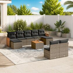 10-Piece Modular Garden Sofa Set in Grey Poly Rattan