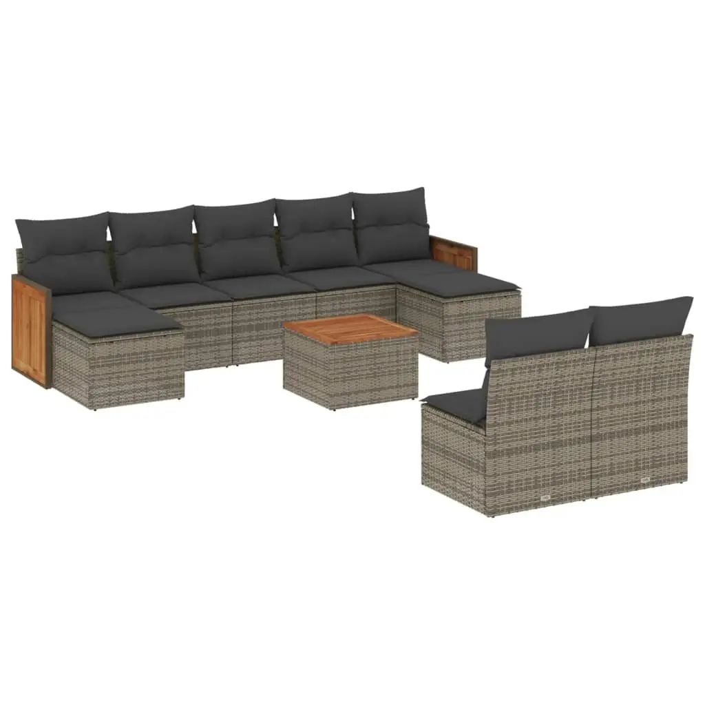 Garden Sofa Set Outdoor Furniture 10 Piece Grey Poly Rattan Patio Seating