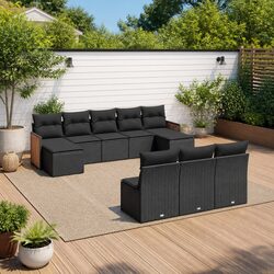 Garden Sofa Set 10 Piece Outdoor Furniture Patio Lounge Black Poly Rattan
