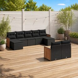 9 Piece Modular Black Rattan Outdoor Sofa Set Details