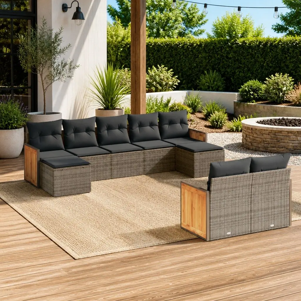 9-Piece Modular Garden Sofa Set in Grey with Storage