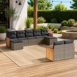 9-Piece Modular Garden Sofa Set in Grey with Storage