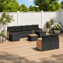Garden Sofa Set 10 Piece Outdoor Patio Furniture Black Poly Rattan Modular