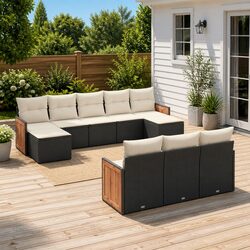 10 Piece Garden Sofa Set: Black Poly Rattan Construction
