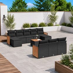 Garden Sofa Set 11 Piece Outdoor Furniture Black Poly Rattan Modular Patio