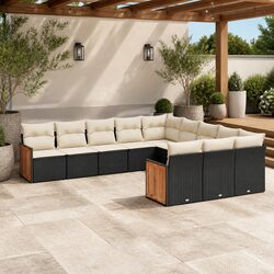 11 Piece Outdoor Garden Sofa Set with Cushions Storage Black Poly Rattan