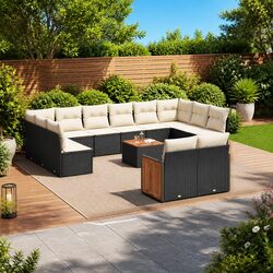 Specifications of 13-Piece Black Poly Rattan Garden Sofa Set