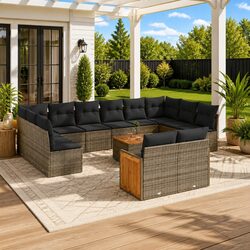 Garden Sofa Set 13 Piece Outdoor Furniture Grey Poly Rattan Modular Patio