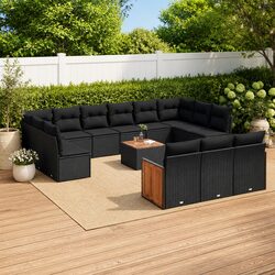Garden Sofa Set 14 Piece Outdoor Furniture Black Poly Rattan Patio Sectional