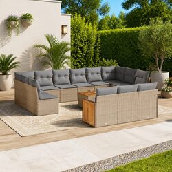 Detailed Specs of 14-Piece Garden Sofa Set - Beige Rattan