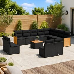 Complete 13-Piece Black Garden Sofa Set with Acacia Top