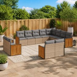 Garden Sofa Set 12 Piece Outdoor Furniture Beige Poly Rattan Patio Seating