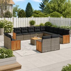 Garden Sofa Set: 14 Pieces of Grey Poly Rattan