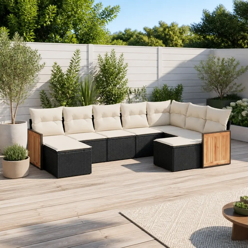 9 Piece Black Patio Lounge Set with Removable Cushions