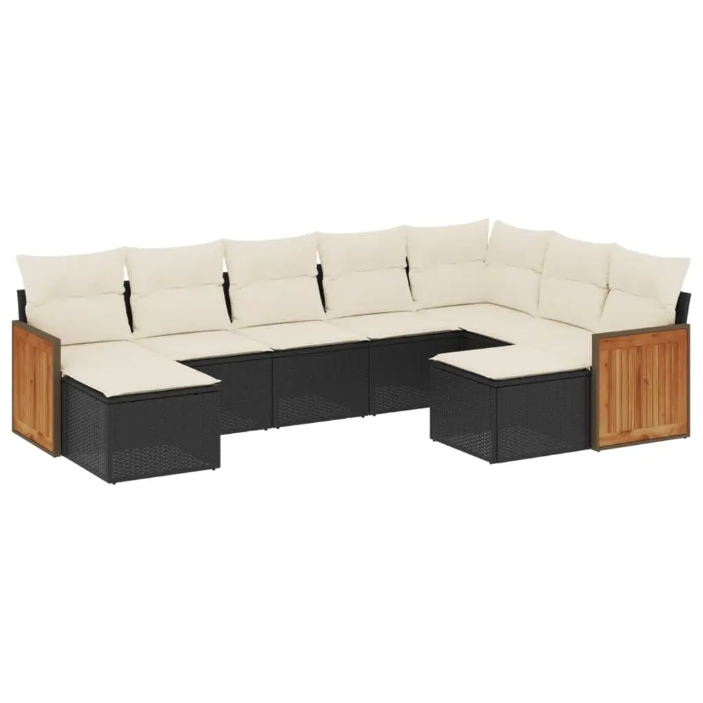 9 Piece Black Patio Lounge Set with Removable Cushions