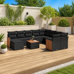 11-Piece Garden Sofa Set - Black Poly Rattan Specifications