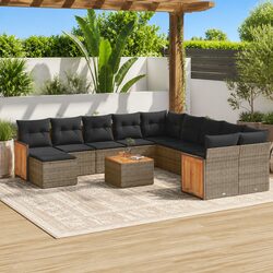 12 Piece Grey Outdoor Sofa Set with Acacia Wood Table