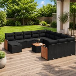 Specifications of 13-Piece Black Poly Rattan Sofa Set