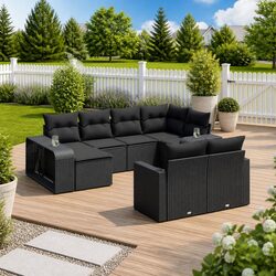 10 Piece Modular Outdoor Sofa Set – Black Poly Rattan