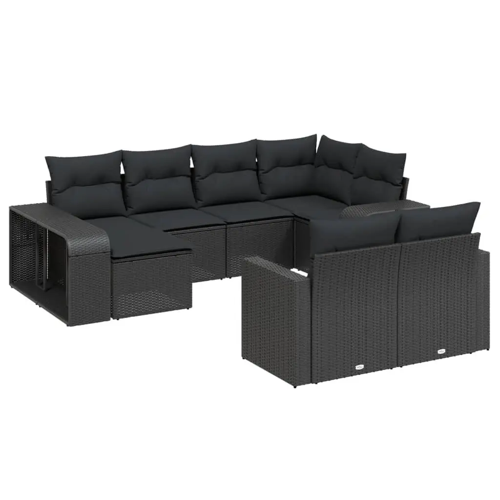 Outdoor Sectional Sofa Set Garden Use 10 Piece Black Poly Rattan Modular