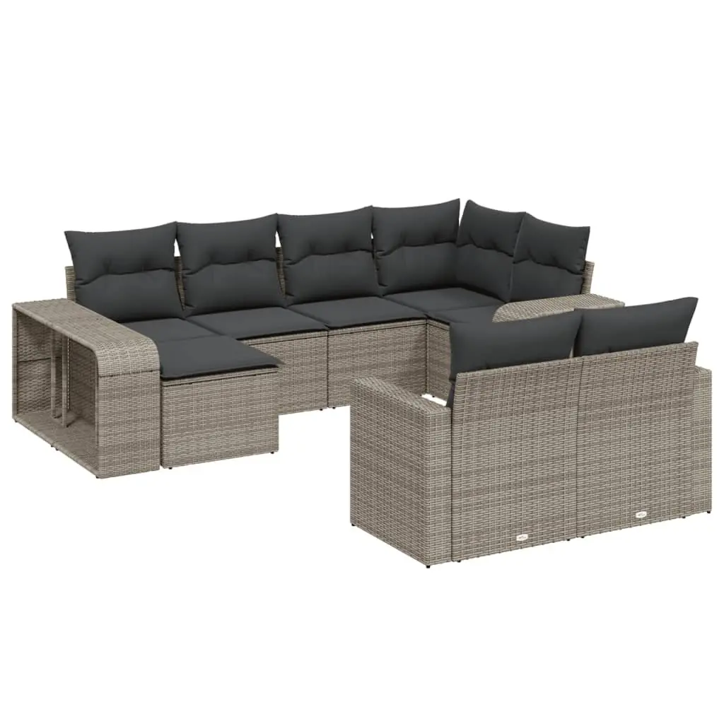 Outdoor Sectional Sofa Set Garden Furniture 10 Piece Grey Poly Rattan