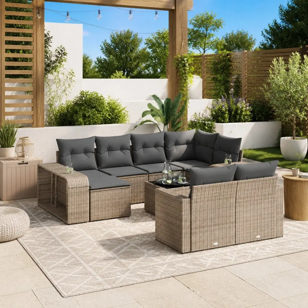 Outdoor Sectional Sofa Set 11 Piece Garden Furniture Grey Poly Rattan with