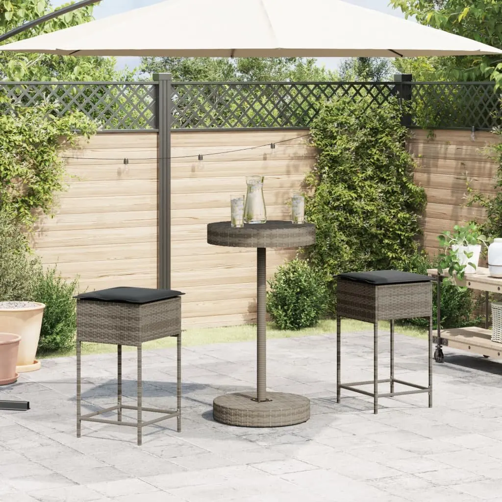 Garden Bar Set 3 Piece Outdoor Furniture with Cushions Grey Patio Seating