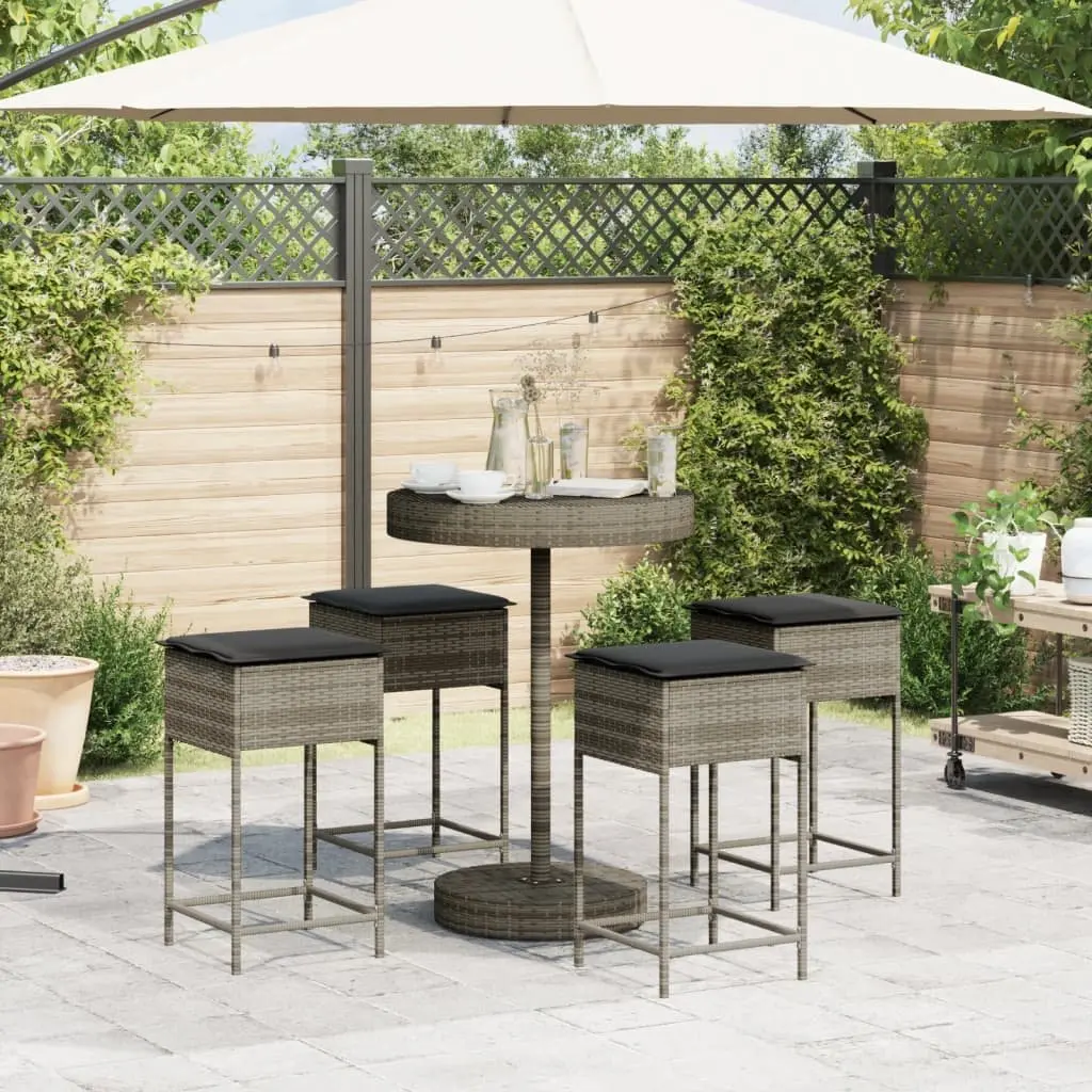 Garden Bar Set 5 Piece Outdoor Furniture with Cushions Grey Patio Seating