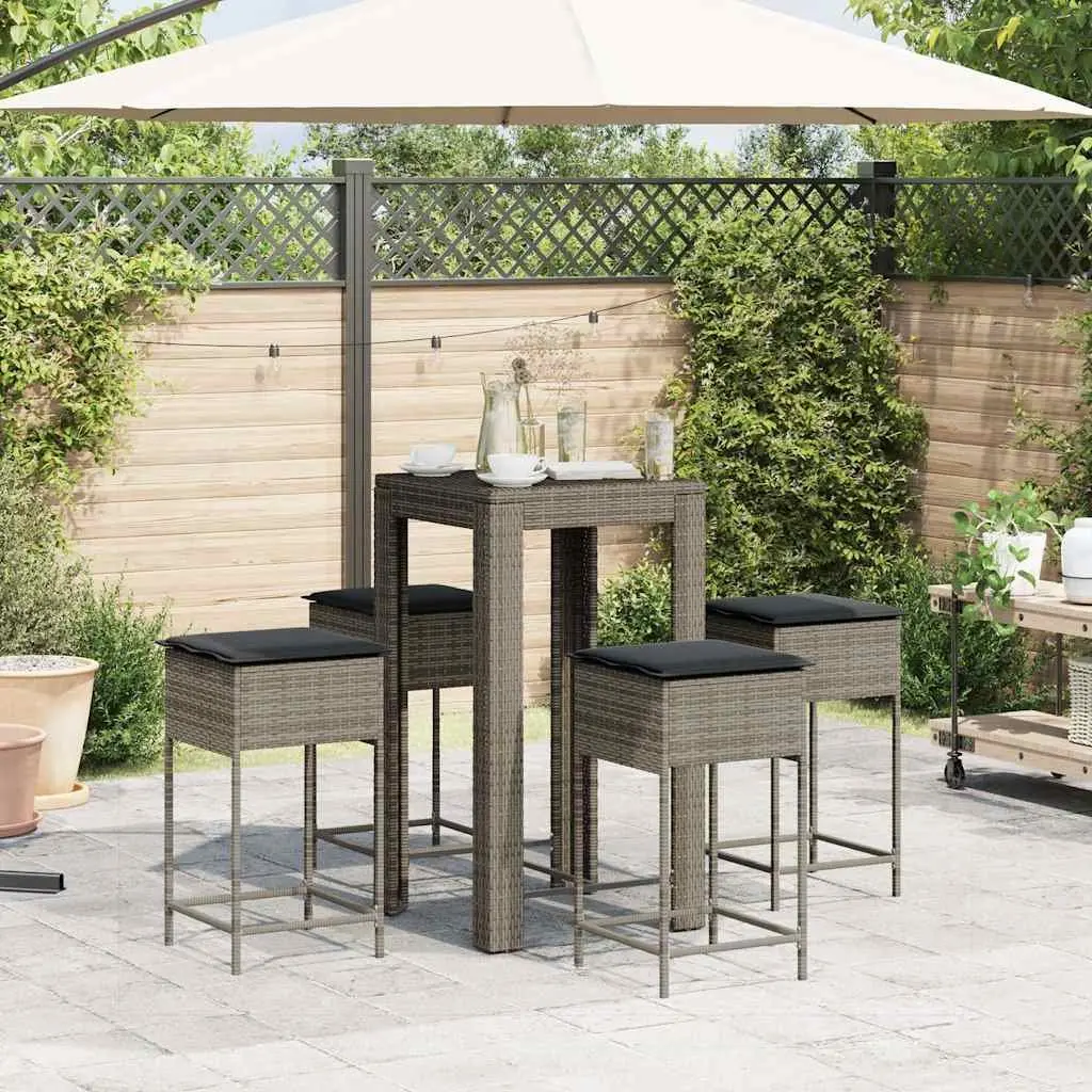 Garden Bar Set 5 Piece Outdoor Patio Furniture Grey