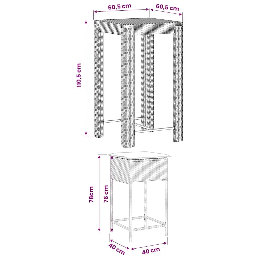 Garden Bar Set 5 Piece Outdoor Patio Furniture Grey