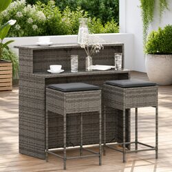 Durable 3-Piece Garden Bar Set with Cushions and Steel Frame