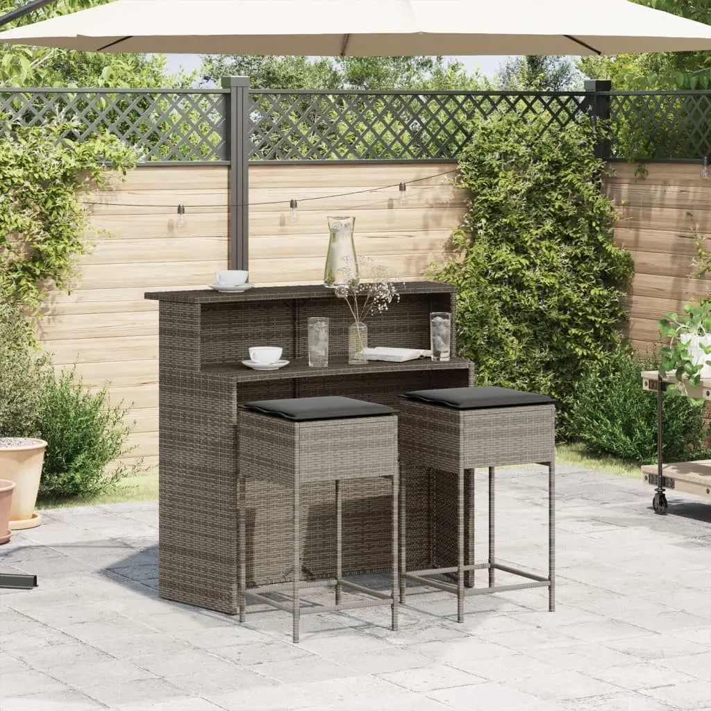 Garden Bar Set Outdoor Furniture 3 Piece Grey Poly Rattan