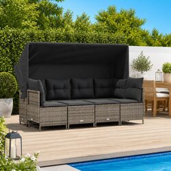 5 Piece Grey Outdoor Garden Sofa Set with Canopy Details