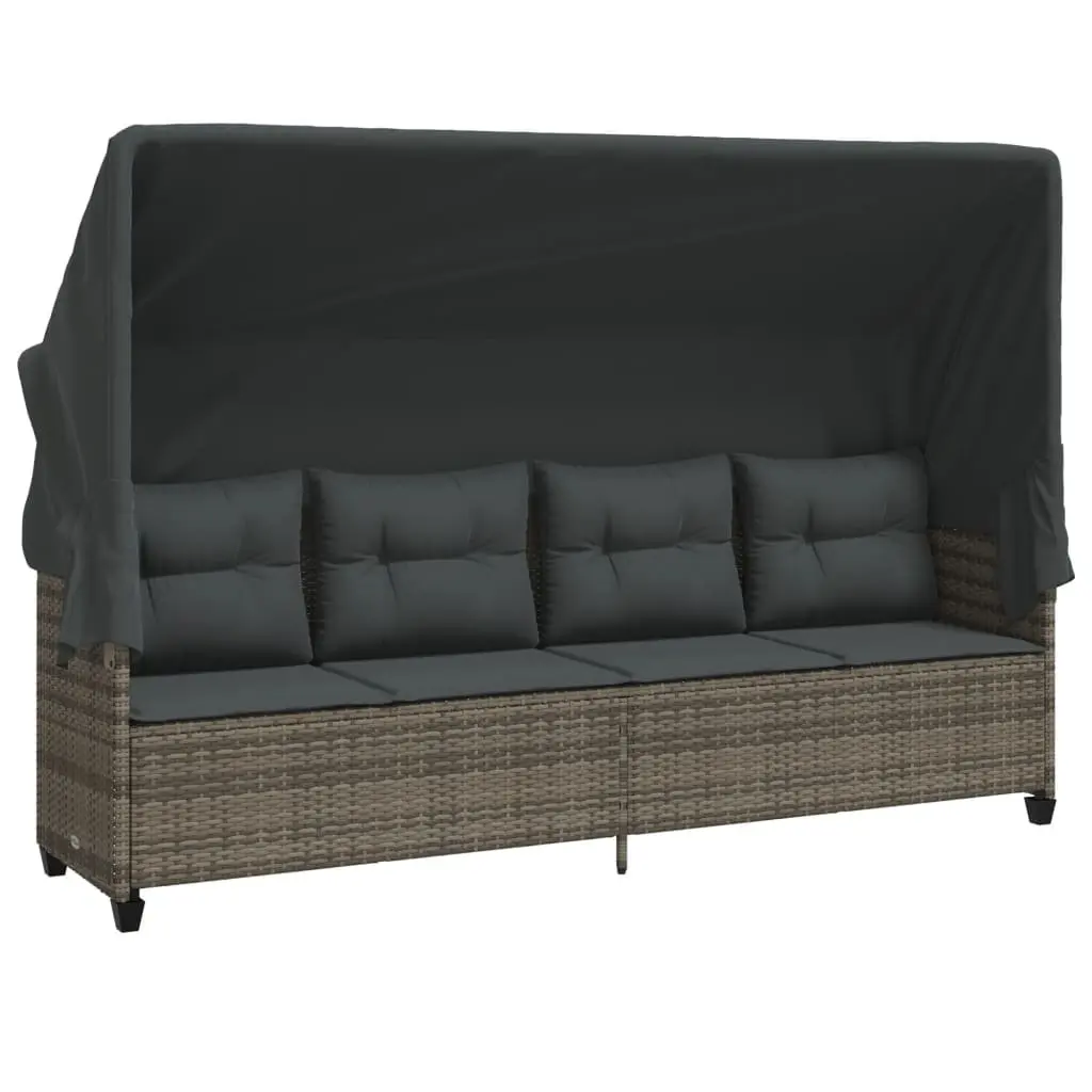 5 Piece Grey Poly Rattan Garden Sofa Set for Outdoor Use with Retractable Canopy