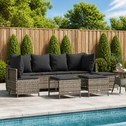 5 Piece Garden Sofa Set: Grey Poly Rattan with Cushions