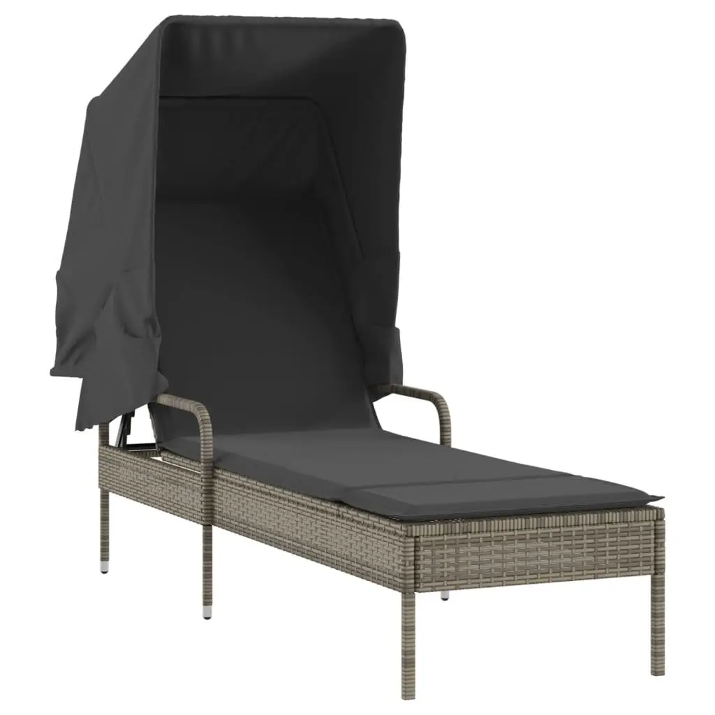 Sun Loungers Outdoor Garden Patio 2 Pieces Grey with Retractable Canopies and Tea Table