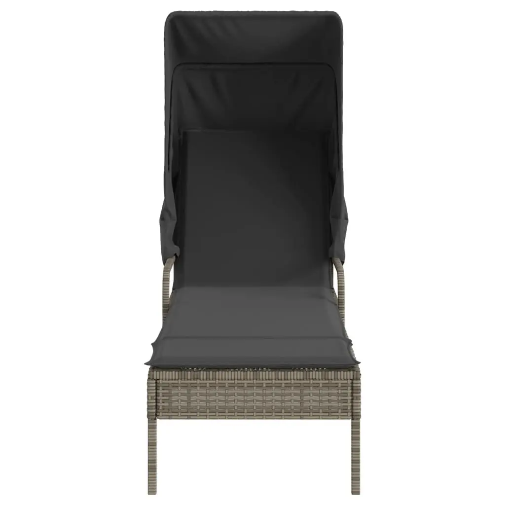 Sun Loungers Outdoor Garden Patio 2 Pieces Grey with Retractable Canopies and Tea Table