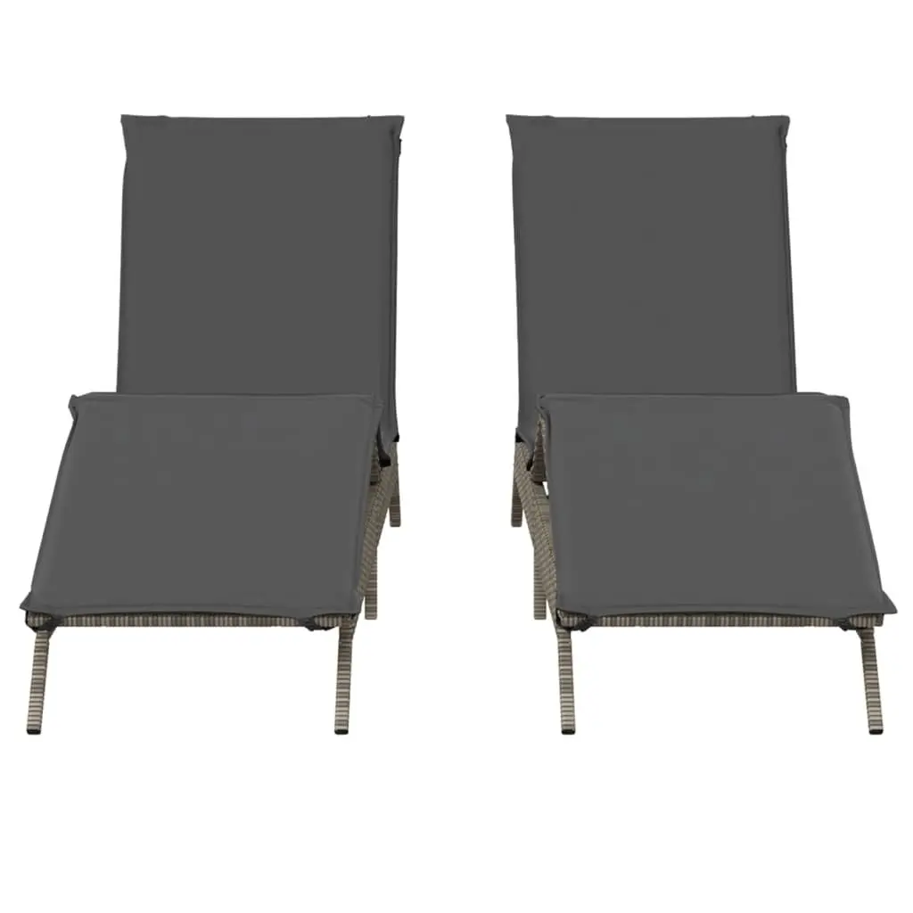 Sun Loungers with Cushions 2 pcs Grey Outdoor Garden Lounger Recliner Chair