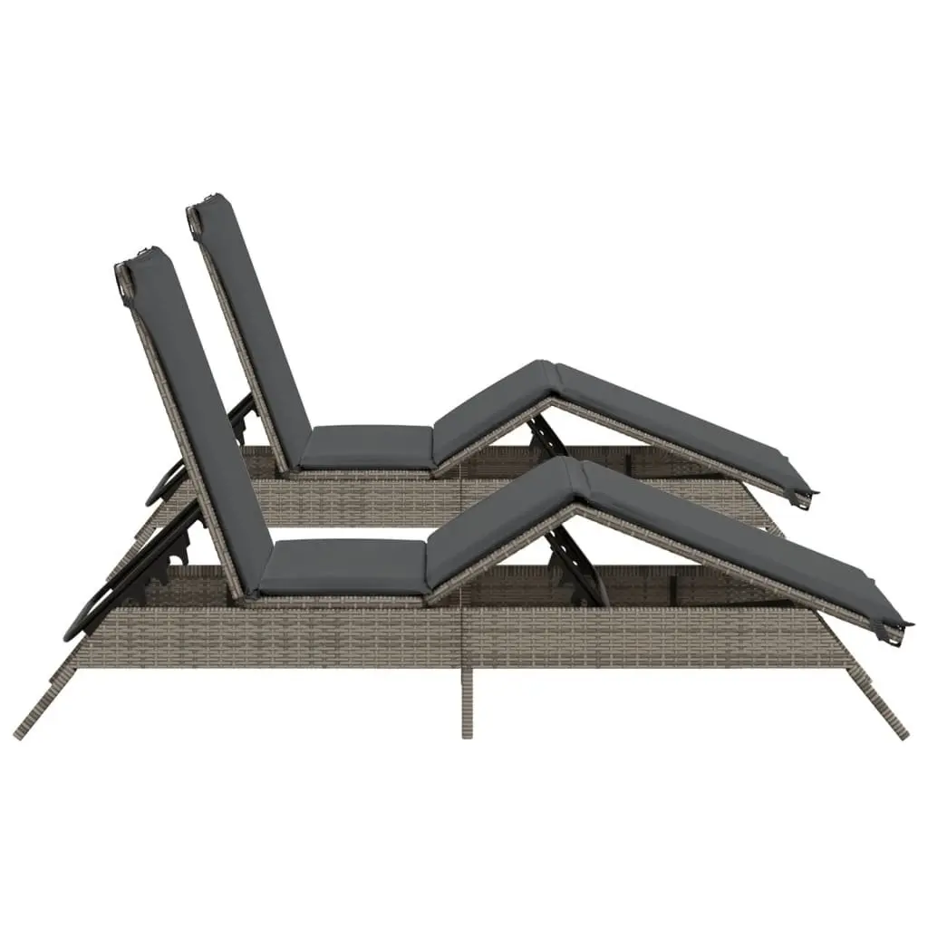 Sun Loungers with Cushions 2 pcs Grey Outdoor Garden Lounger Recliner Chair