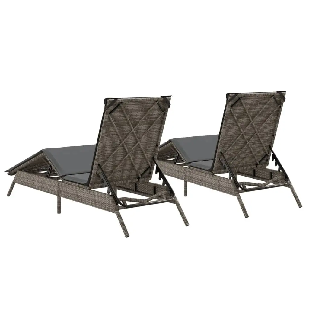 Sun Loungers with Cushions 2 pcs Grey Outdoor Garden Lounger Recliner Chair