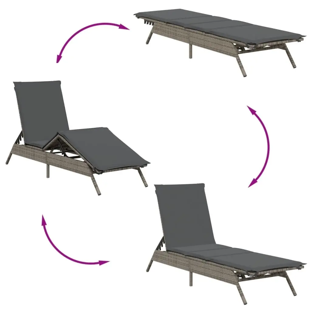 Sun Loungers with Cushions 2 pcs Grey Outdoor Garden Lounger Recliner Chair