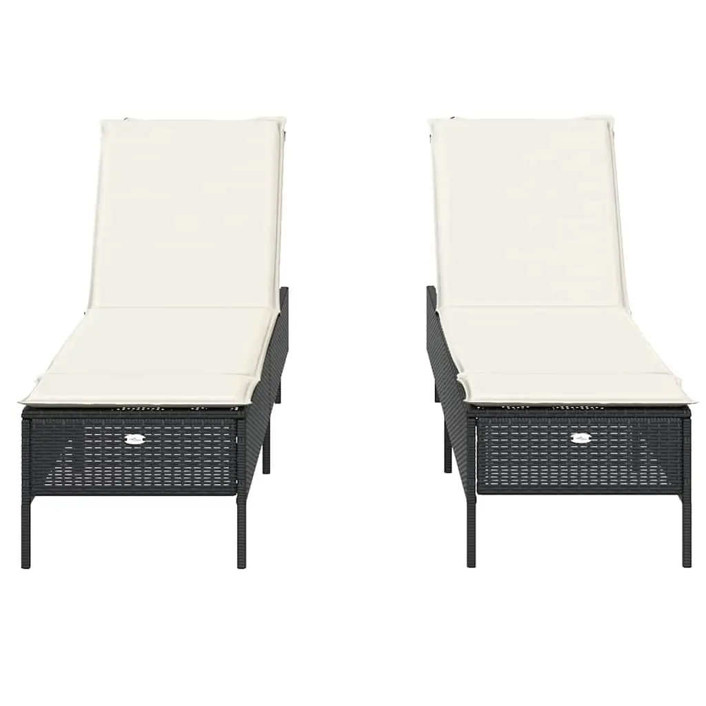 2 pcs Black Sun Loungers with Cushions