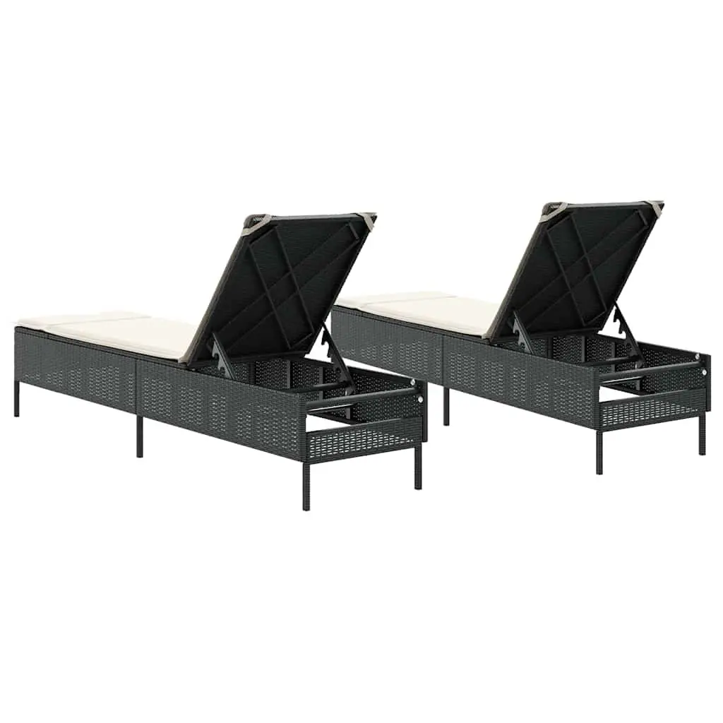 2 pcs Black Sun Loungers with Cushions