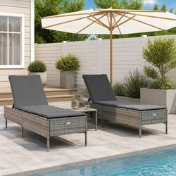 Adjustable Backrest Sun Loungers 2 pcs Grey Cushions Outdoor Seating