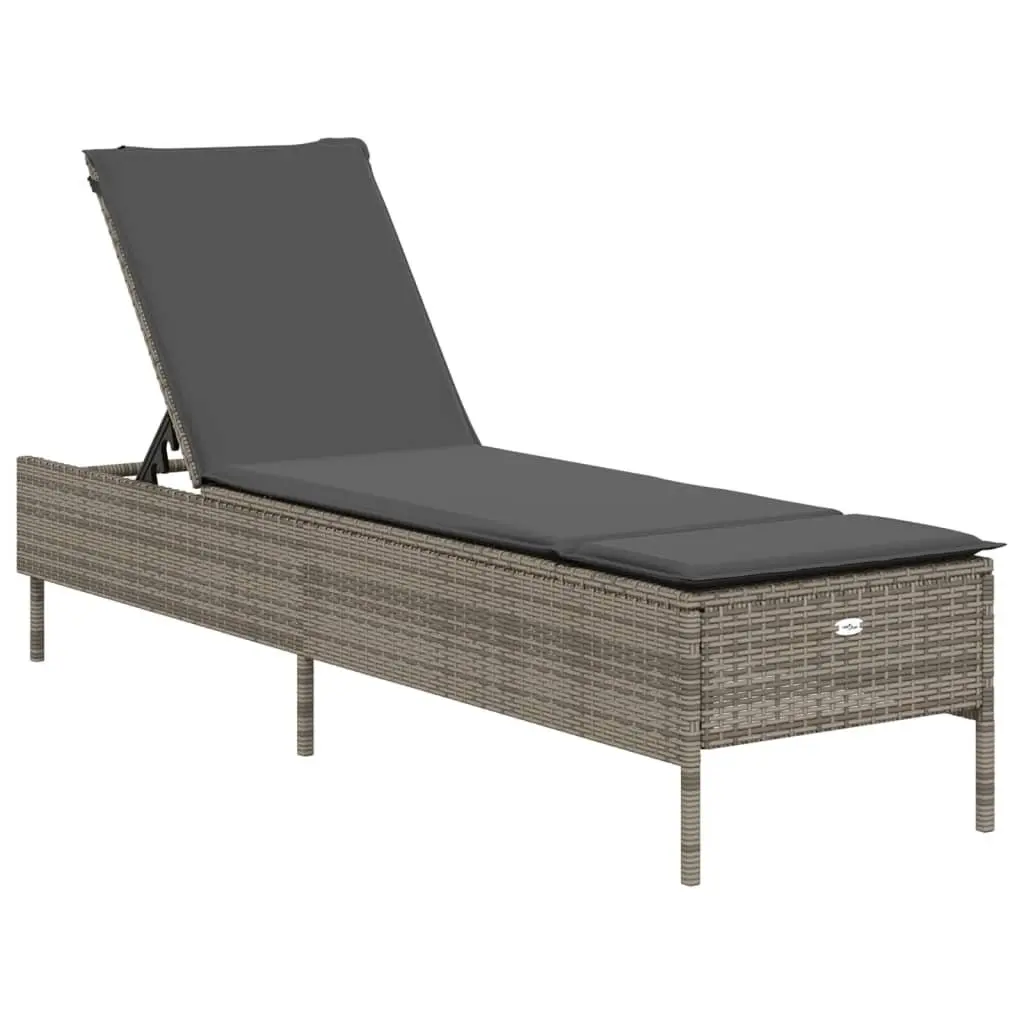 Sun Loungers for Outdoor Use 2 Piece Grey Poly Rattan Adjustable Seating with Cushions