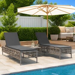 Grey Sun Loungers: 2 Pcs with Adjustable Backrests